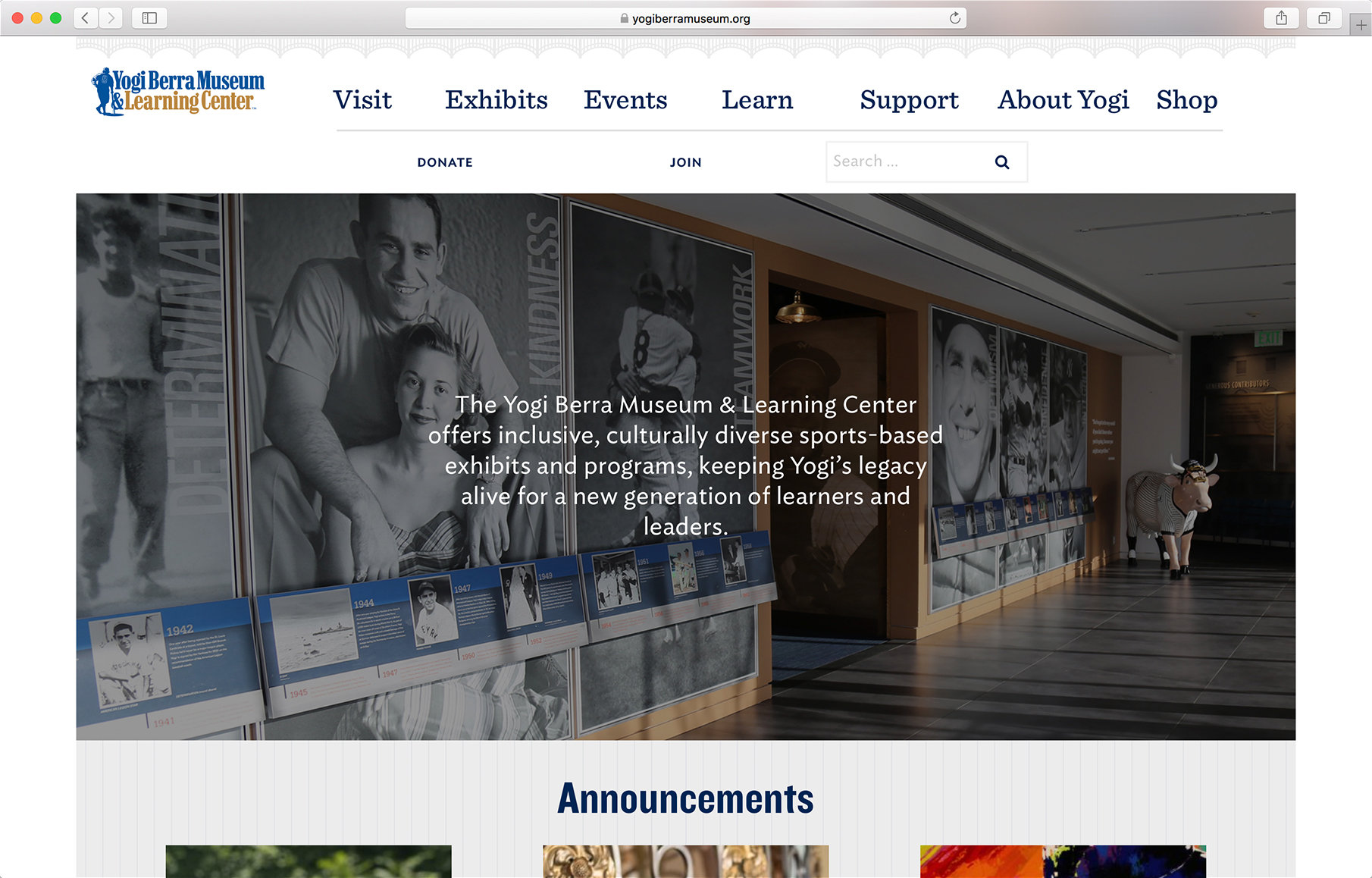 Middle section of the Desktop homepage with interiors of the museum.